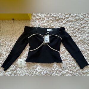 Self-Portrait Black Top with Rhinestone Detail